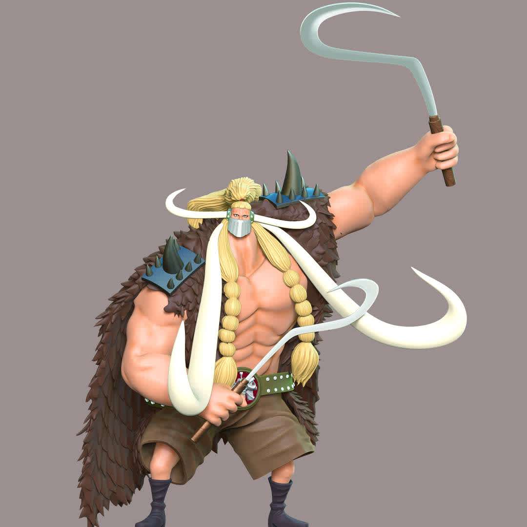 One Piece - Jack - **Jack the Drought is an All-Star of the Beasts Pirates as one of Kaidou's three closest confidants, and the captain of the Mammoth.**

**The model ready for 3D printing.**

These information of model:

**- The height of current model is 20 cm and you can free to scale it.**

**- Format files: STL, OBJ to supporting 3D printing.**

Please don't hesitate to contact me if you have any issues question. - Os melhores arquivos para impressão 3D do mundo. Modelos stl divididos em partes para facilitar a impressão 3D. Todos os tipos de personagens, decoração, cosplay, próteses, peças. Qualidade na impressão 3D. Modelos 3D com preço acessível. Baixo custo. Compras coletivas de arquivos 3D.