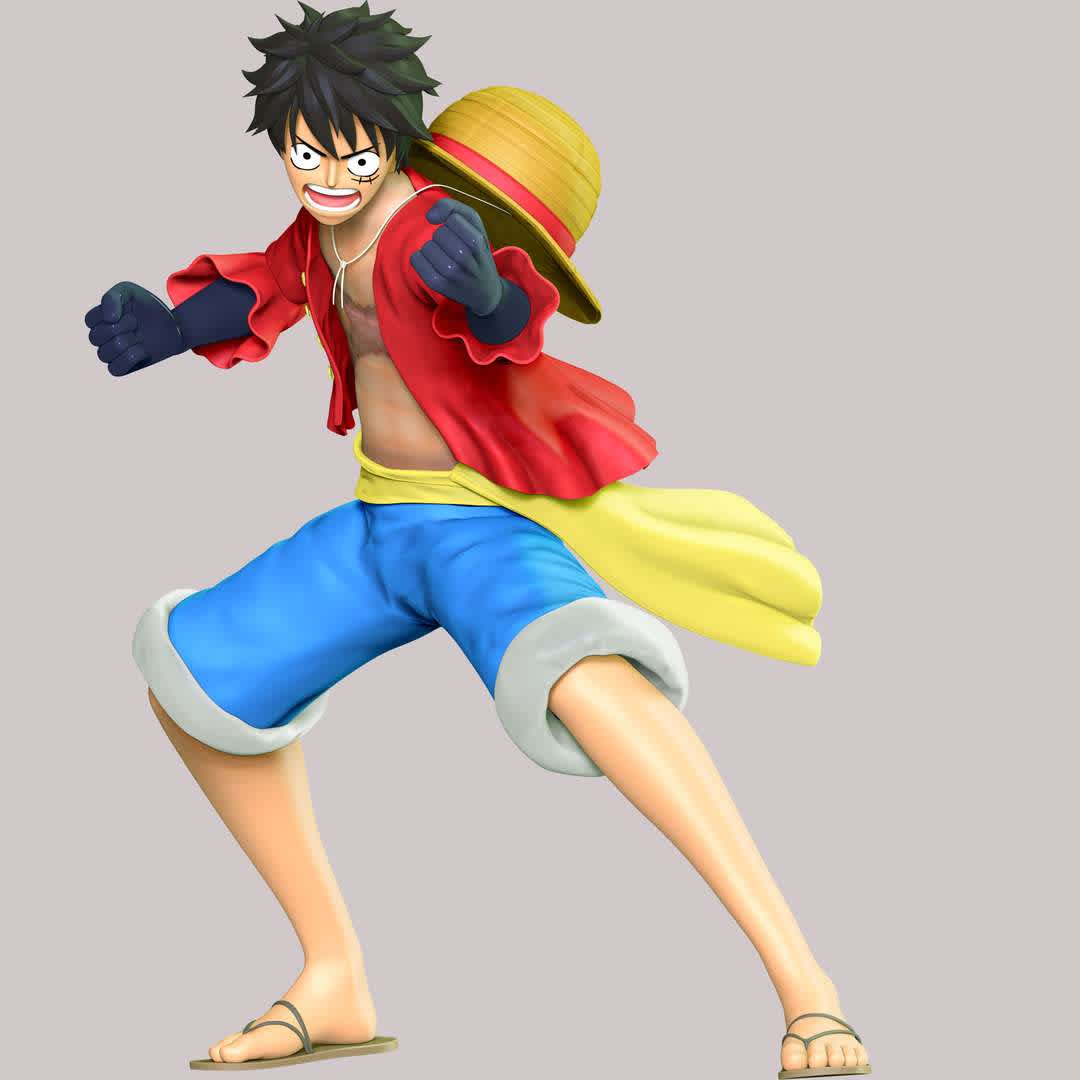 One Piece - Luffy Mokey - These information of model:

**- The height of current model is 30 cm and you can free to scale it.**

**- Format files: STL, OBJ to supporting 3D printing.**

Please don't hesitate to contact me if you have any issues question. - The best files for 3D printing in the world. Stl models divided into parts to facilitate 3D printing. All kinds of characters, decoration, cosplay, prosthetics, pieces. Quality in 3D printing. Affordable 3D models. Low cost. Collective purchases of 3D files.