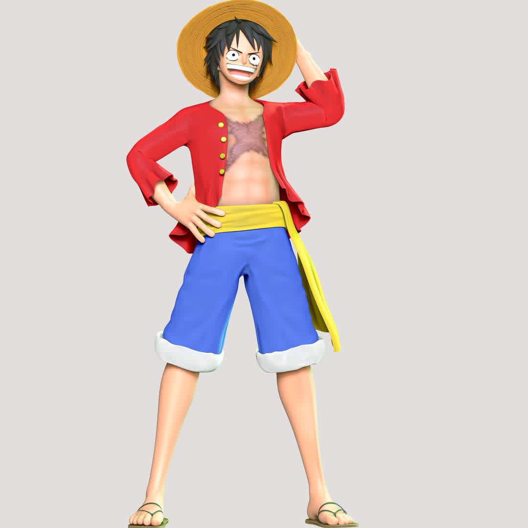 One Piece - Monkey D Luffy - These information of model:

**- The height of current model is 30 cm and you can free to scale it.**

**- Format files: STL, OBJ to supporting 3D printing.**

Please don't hesitate to contact me if you have any issues question. - The best files for 3D printing in the world. Stl models divided into parts to facilitate 3D printing. All kinds of characters, decoration, cosplay, prosthetics, pieces. Quality in 3D printing. Affordable 3D models. Low cost. Collective purchases of 3D files.