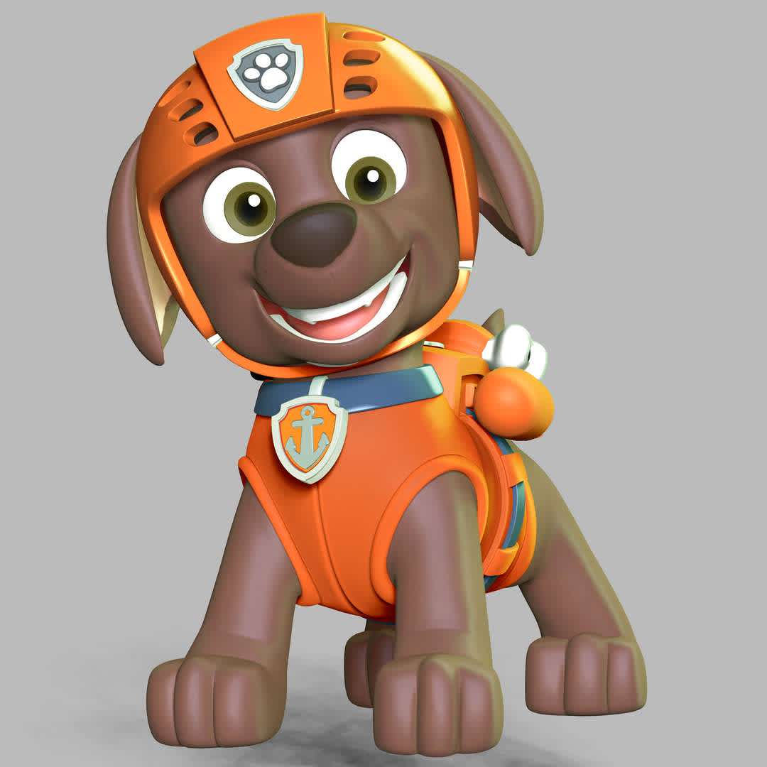  Paw Patrol - Zuma - These information of model:

**- The height of current model is 30 cm and you can free to scale it.**

**- Format files: STL, OBJ to supporting 3D printing.**

Please don't hesitate to contact me if you have any issues question. - The best files for 3D printing in the world. Stl models divided into parts to facilitate 3D printing. All kinds of characters, decoration, cosplay, prosthetics, pieces. Quality in 3D printing. Affordable 3D models. Low cost. Collective purchases of 3D files.