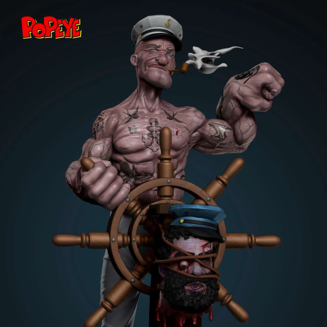 POPEYE BADASS (FUNART) - In honor of this dear character that marked my childhood, I created this badass version of Popeye, right after ripping Bluto's head off, cutting the bad in the bud. Olive Oyl will no longer suffer from the constant harassment suffered by Bluto. Personal design for 3d printing.

Model created specifically for 3d printing, scale 1:10 - The best files for 3D printing in the world. Stl models divided into parts to facilitate 3D printing. All kinds of characters, decoration, cosplay, prosthetics, pieces. Quality in 3D printing. Affordable 3D models. Low cost. Collective purchases of 3D files.