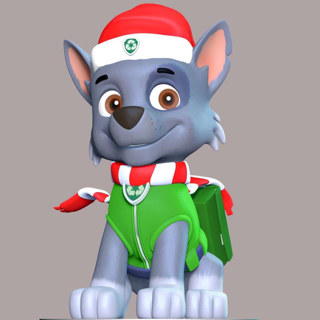 Rocky Christmas - Paw Patrol - **Let's celebrate Christmas with Rocky Paw Patrol**

These information of model:

**- The height of current model is 20 cm and you can free to scale it.**

**- Format files: STL, OBJ to supporting 3D printing.**

Please don't hesitate to contact me if you have any issues question. - The best files for 3D printing in the world. Stl models divided into parts to facilitate 3D printing. All kinds of characters, decoration, cosplay, prosthetics, pieces. Quality in 3D printing. Affordable 3D models. Low cost. Collective purchases of 3D files.