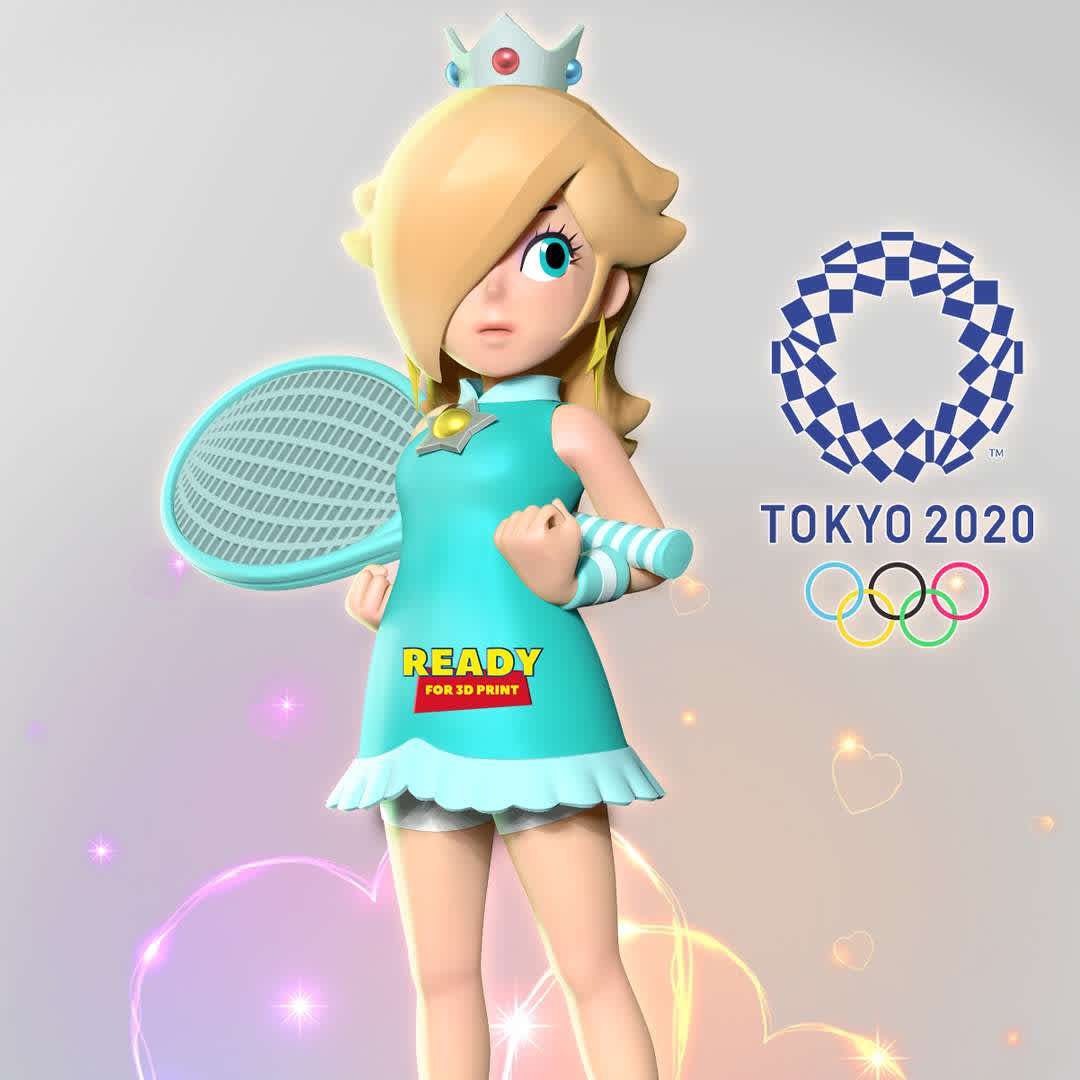 Rosalina - Olympic Tokyo 2020 - When you purchase this model, you will own:

- STL, OBJ file with 05 separated files (with key to connect together) is ready for 3D printing.

- Zbrush original files (ZTL) for you to customize as you like.

This is version 1.0 of this model.

Hope you like her. Thanks for viewing! - The best files for 3D printing in the world. Stl models divided into parts to facilitate 3D printing. All kinds of characters, decoration, cosplay, prosthetics, pieces. Quality in 3D printing. Affordable 3D models. Low cost. Collective purchases of 3D files.