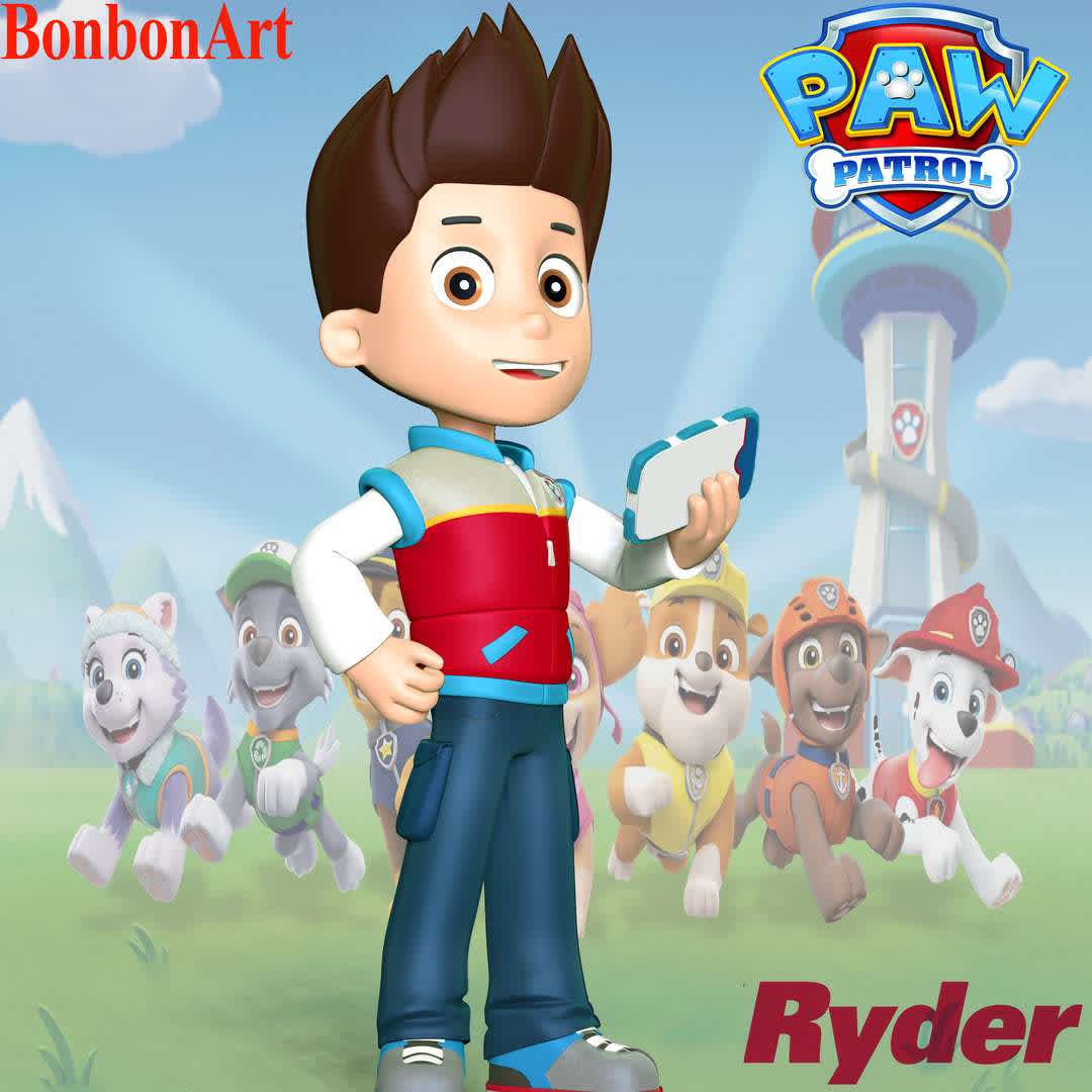 Ryder - Ryder is a ten-year-old boy and the main protagonist of the TV series PAW Patrol. He is the 1st member of the PAW Patrol and is the team's leader.

These information of this model:

 - Files format: STL, OBJ (included 02 separated files is ready for 3D printing). 
 - Zbrush original file (ZTL) for you to customize as you like.
 - The height is 20 cm
 - The version 2.0 

The model ready for 3D printing.
Hope you like him.
Don't hesitate to contact me if there are any problems during printing the model - The best files for 3D printing in the world. Stl models divided into parts to facilitate 3D printing. All kinds of characters, decoration, cosplay, prosthetics, pieces. Quality in 3D printing. Affordable 3D models. Low cost. Collective purchases of 3D files.