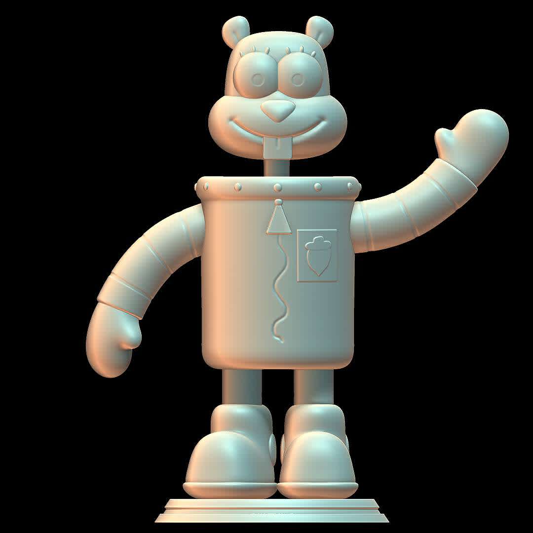 sandy cheeks - spongebob squarepants  - sandy cheeks astronaut suit version.
 - Os melhores arquivos para impressão 3D do mundo. Modelos stl divididos em partes para facilitar a impressão 3D. Todos os tipos de personagens, decoração, cosplay, próteses, peças. Qualidade na impressão 3D. Modelos 3D com preço acessível. Baixo custo. Compras coletivas de arquivos 3D.