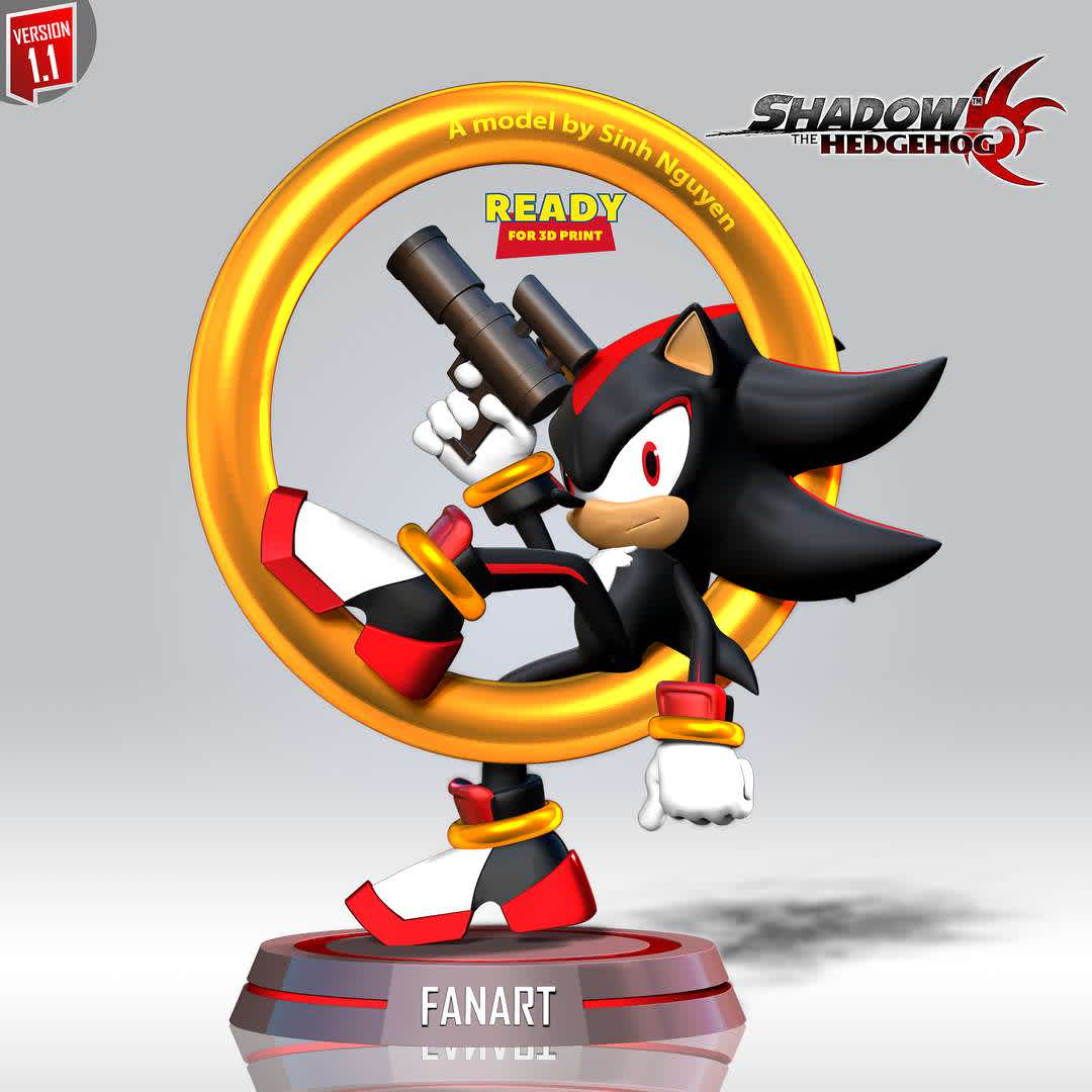 Shadow - Sonic the Hedgehog 2 Fanart - "Shadow appears in the final scene of Sonic the Hedgehog 2. So there will be a very attractive part 3 of the series about these hedgehogs."

- STL, OBJ format for 3D printing with 07 discrete objects
- Model height: 20cm
- Version: Polygons: 3244176 & Vertices: 1883286

+3rd June, 2022: version 1.0

+13th November, 2023: version 1.1 - Re-divide the parts appropriately to facilitate printing.

Model ready for 3D printing.

Please vote positively for me if you find this model useful. - Os melhores arquivos para impressão 3D do mundo. Modelos stl divididos em partes para facilitar a impressão 3D. Todos os tipos de personagens, decoração, cosplay, próteses, peças. Qualidade na impressão 3D. Modelos 3D com preço acessível. Baixo custo. Compras coletivas de arquivos 3D.