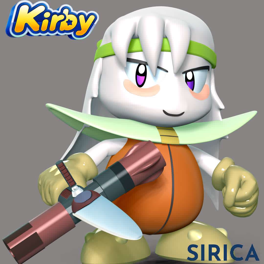 Sirica - Sirica is a pale and white alien girl in Kirby: Right Back at Ya!. Sirica is just as angry and impulsive as Knuckle Joe, and wields a swiss army knife like weapon that can transform into a flamethrower, a grappling hook, a bazooka, a machine gun, and a sword.

These information of this model:

 - Files format: STL, OBJ (included 04 separated files is ready for 3D printing). 
 - Zbrush original file (ZTL) for you to customize as you like.
 - The height is 15 cm
 - The version 1.0. 

The model ready for 3D printing.
Hope you like her.
Don't hesitate to contact me if there are any problems during printing the model. - Os melhores arquivos para impressão 3D do mundo. Modelos stl divididos em partes para facilitar a impressão 3D. Todos os tipos de personagens, decoração, cosplay, próteses, peças. Qualidade na impressão 3D. Modelos 3D com preço acessível. Baixo custo. Compras coletivas de arquivos 3D.