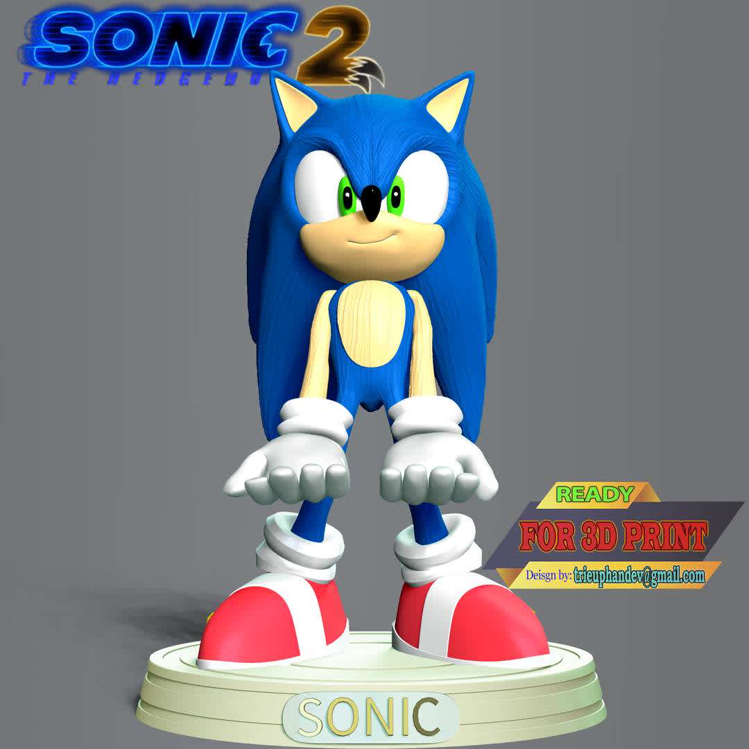 Sonic the Hedgehog - This model has a height of 12 cm.

When you purchase this model, you will own:

- STL, OBJ file with 03 separated files (with key to connect together) is ready for 3D printing.

- Zbrush original files (ZTL) for you to customize as you like.

This is version 1.0 of this model.

Hope you like him. Thanks for viewing! - Los mejores archivos para impresión 3D del mundo. Modelos Stl divididos en partes para facilitar la impresión 3D. Todo tipo de personajes, decoración, cosplay, prótesis, piezas. Calidad en impresión 3D. Modelos 3D asequibles. Bajo costo. Compras colectivas de archivos 3D.