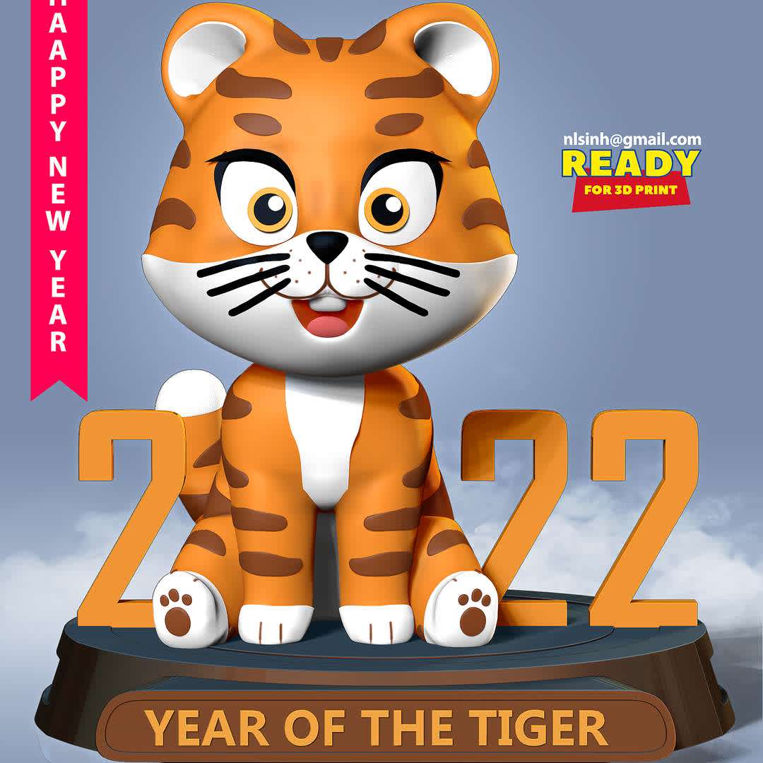 Tiger 2022 - For Asian countries that celebrate the Chinese Lunar New Year, this year will be the year of the tiger.

When you purchase this model, you will own:

- STL, OBJ file with 04 separated files (with key to connect together) is ready for 3D printing.

- Zbrush original files (ZTL) for you to customize as you like.

This is version 1.0 of this model.

Thanks for viewing! Hope you like her. - Los mejores archivos para impresión 3D del mundo. Modelos Stl divididos en partes para facilitar la impresión 3D. Todo tipo de personajes, decoración, cosplay, prótesis, piezas. Calidad en impresión 3D. Modelos 3D asequibles. Bajo costo. Compras colectivas de archivos 3D.