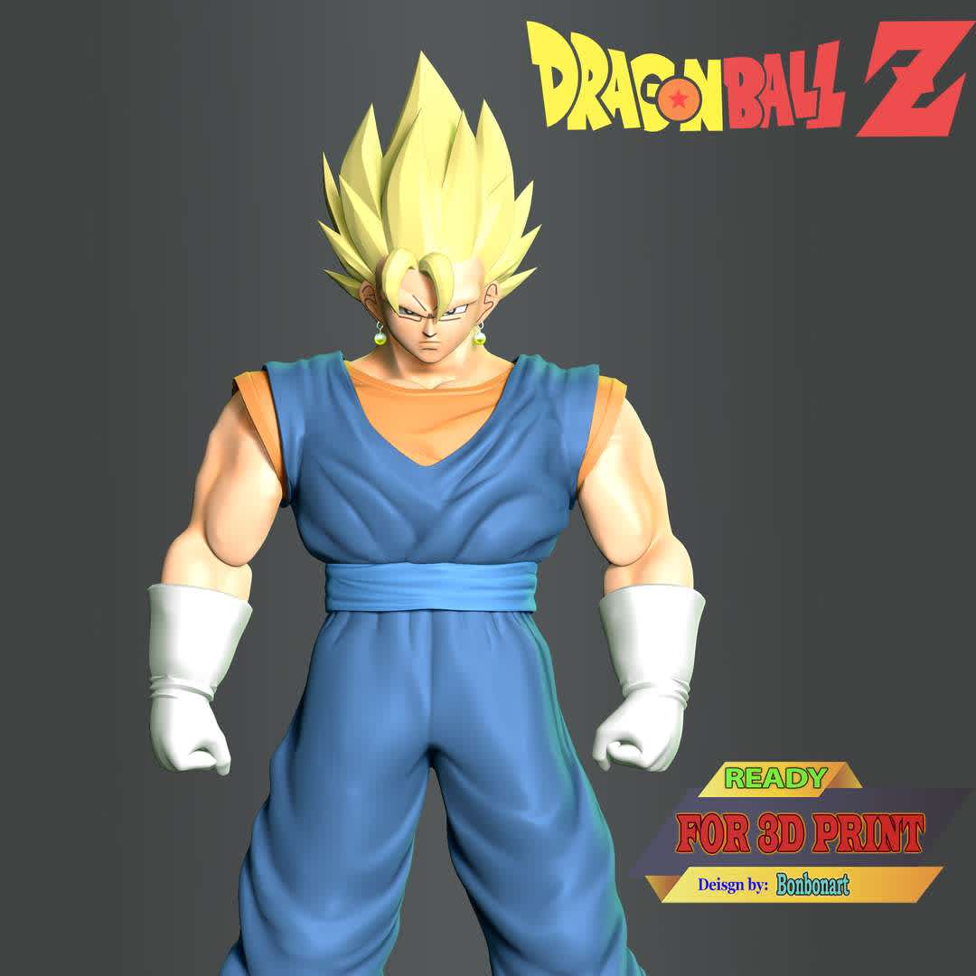 Vegetto - Dragon Ball - This model has a height of 20 cm.

When you purchase this model, you will own:

 - STL, OBJ file with 03 separated files (included key to connect parts) is ready for 3D printing.
 - Zbrush original files (ZTL) for you to customize as you like.

This is version 1.0 of this model.

Thanks for viewing! Hope you like him.  - The best files for 3D printing in the world. Stl models divided into parts to facilitate 3D printing. All kinds of characters, decoration, cosplay, prosthetics, pieces. Quality in 3D printing. Affordable 3D models. Low cost. Collective purchases of 3D files.