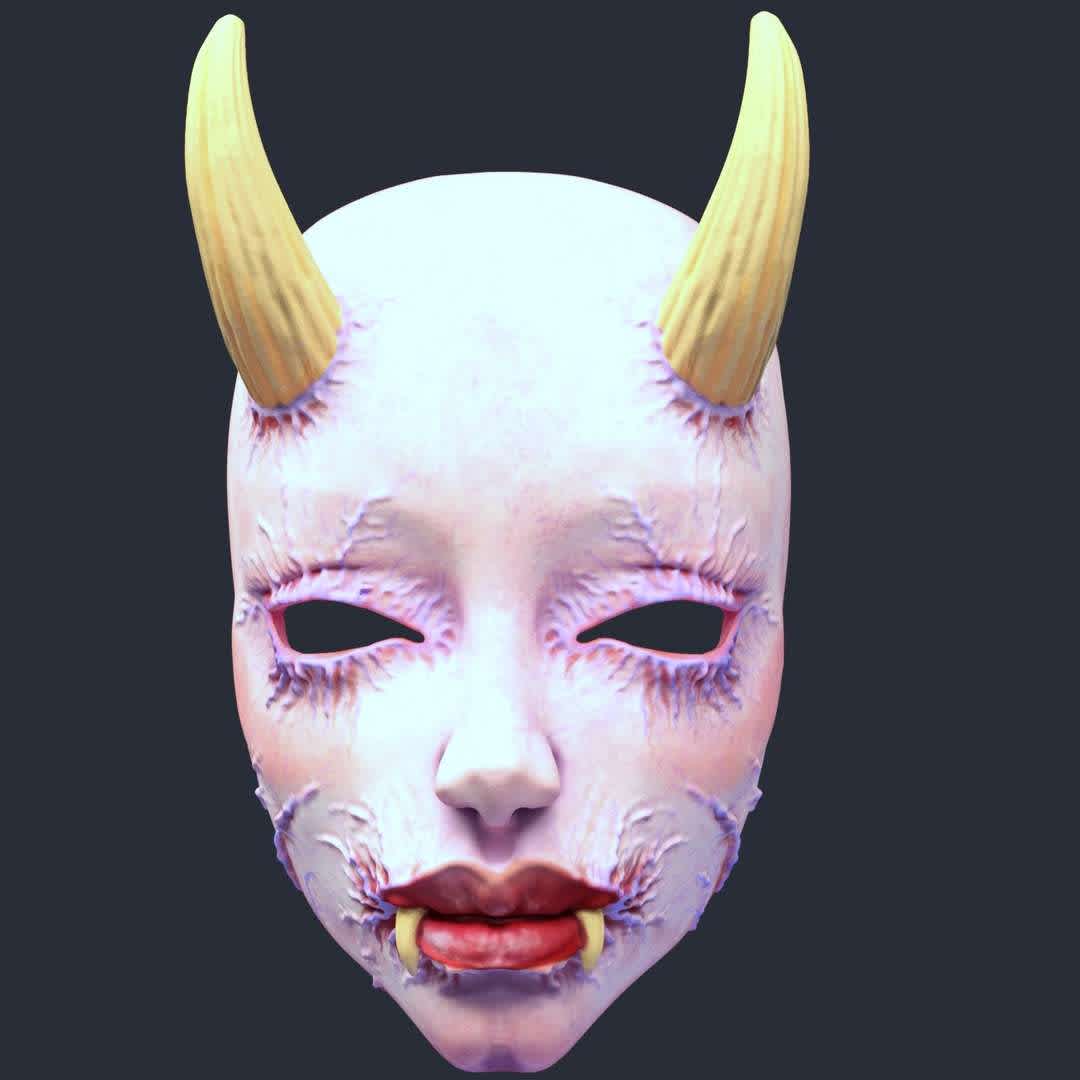 japanese style horror female demon mask, inspired by the japanese horror movie