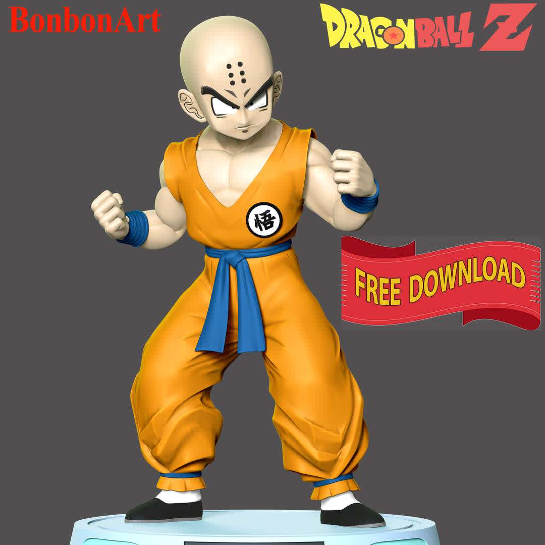 Krillin - Dragon Ball, Krillin (クリリン Kuririn) is a supporting protagonist in the Dragon Ball series.

These information details of this model:

 - Files format: STL, OBJ (included 03 separated files is ready for 3D printing). 
 - Zbrush original file (ZTL) for you to customize as you like.
 - The height is 20 cm
 - The version 1.0 

Hope you like him.
Don't hesitate to contact me if there are any problems during printing the model. 
