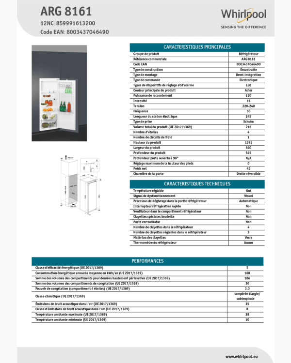 Réfrigérateur Réfrigérateur simple Whirlpool ARG8161 6