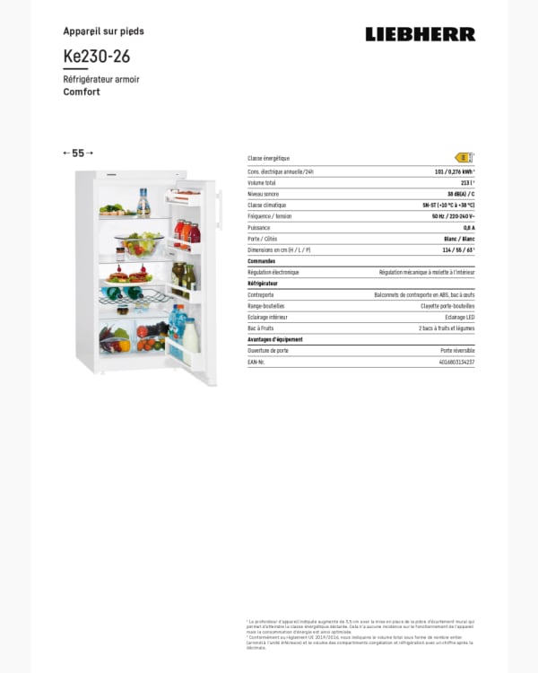 Réfrigérateur Petit réfrigérateur Liebherr KE230-26 7