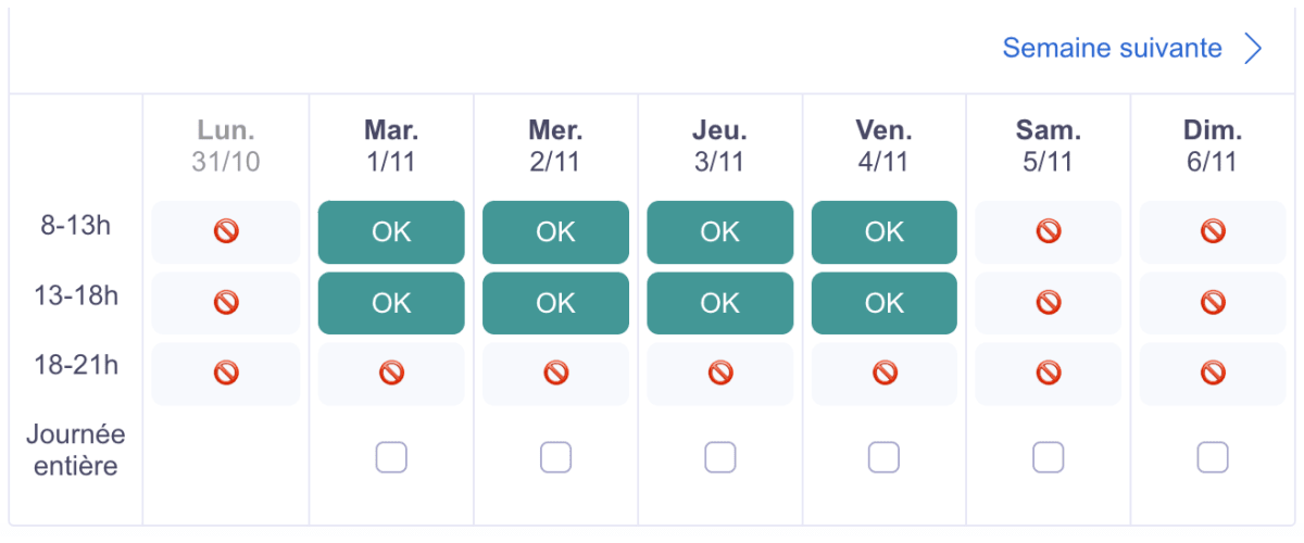 calendrier de disponibilités 