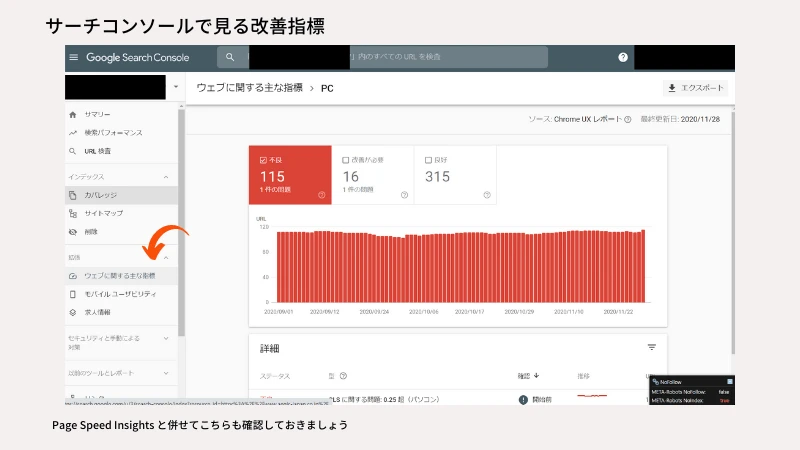 サーチコンソールで見るCWVの指標の説明画像