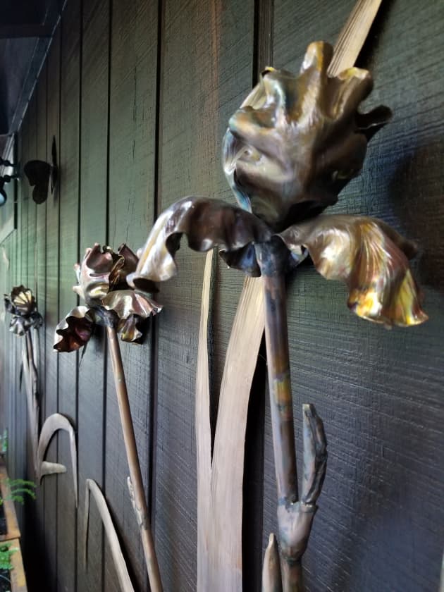 Copper Iris and Butterfly Planter Compliment