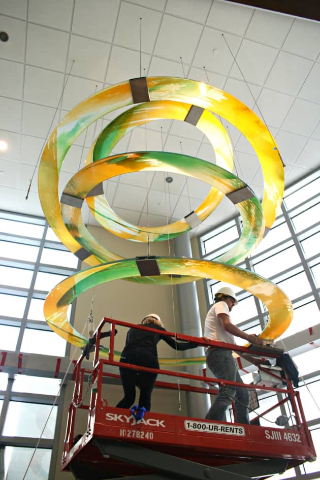 Suspended blown glass lobby sculpture