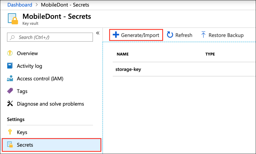 first step to generating a key in key vault