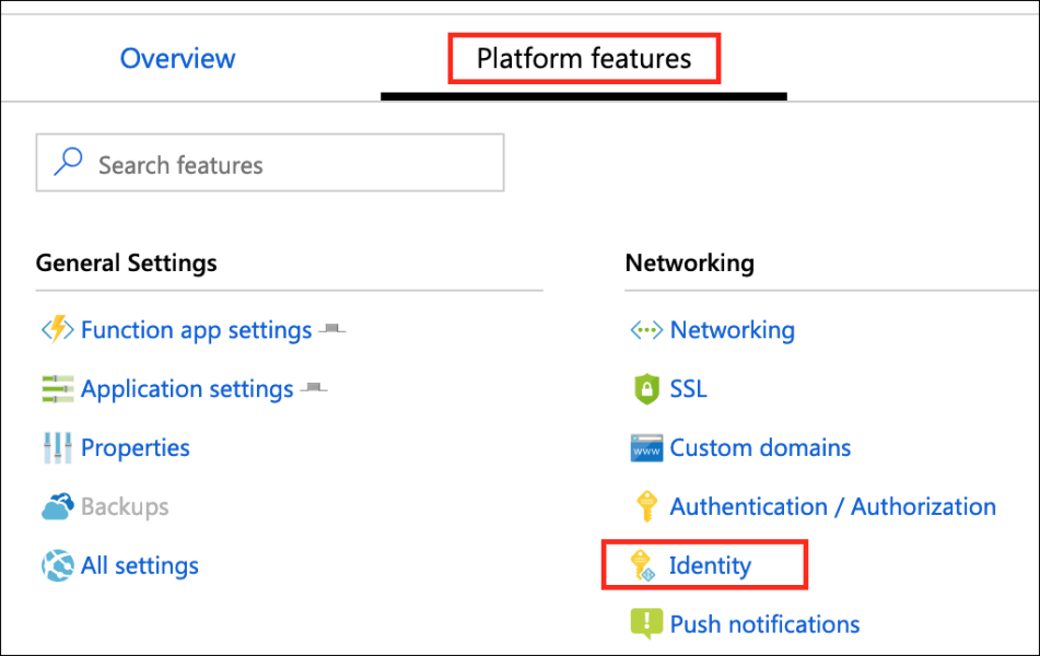 Azure portal for enabling managed identity for azure function