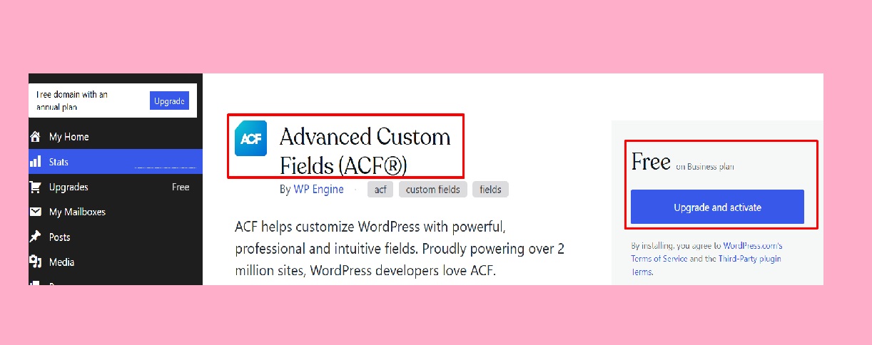 Activating the Advanced Custom Fields plugin