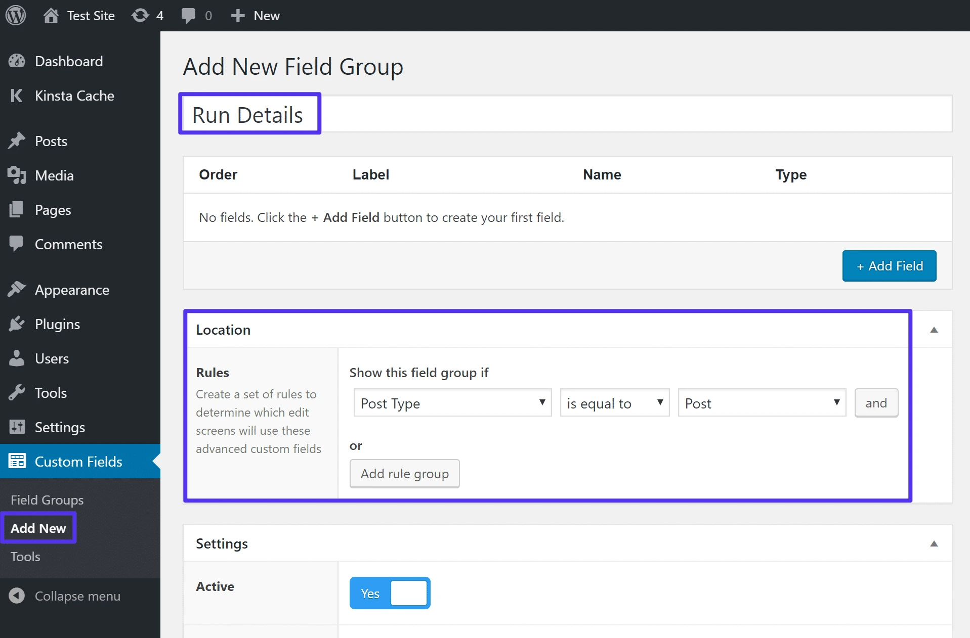 Creating a new ACF field group