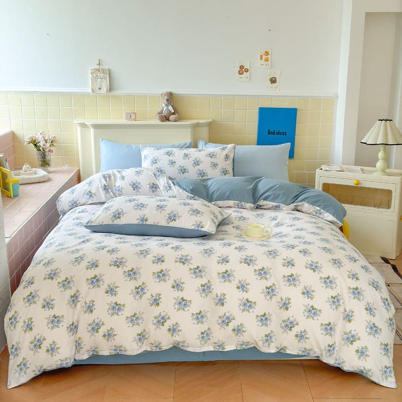 4pc Comforter Cover Set- Blue Flowers thumbnail 2