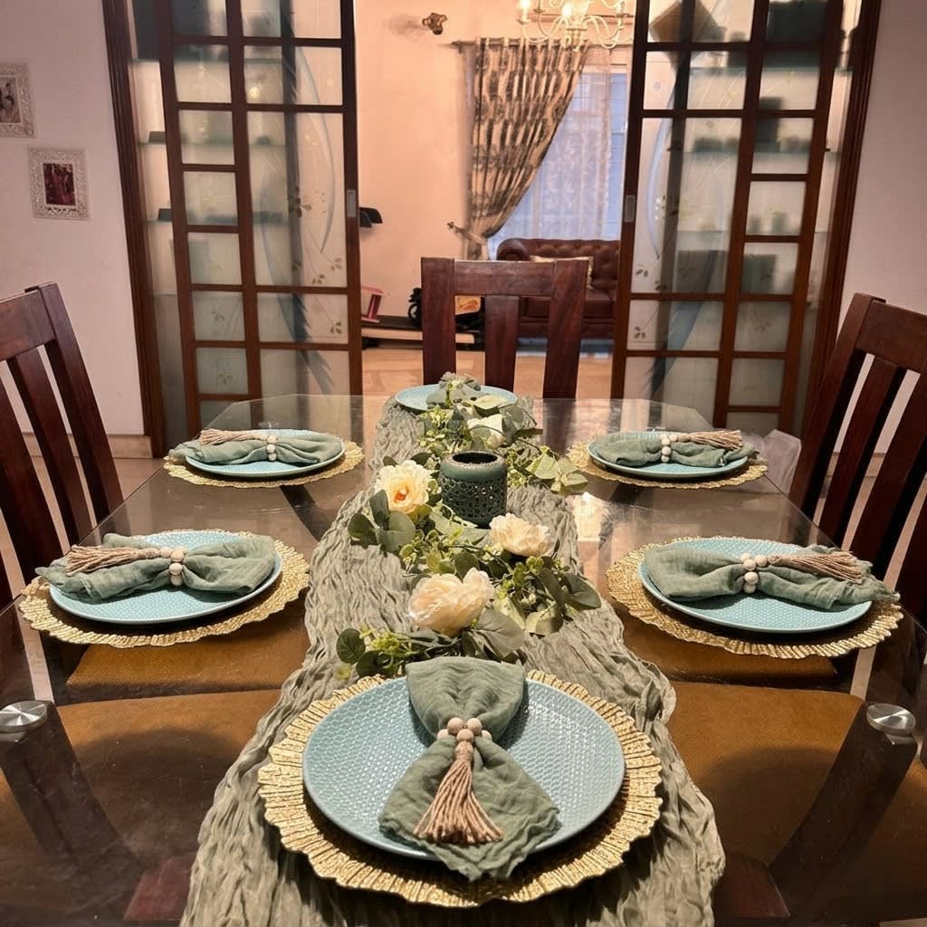 Cheesecloth Runner XL+Napkin Combo- Sage Green
