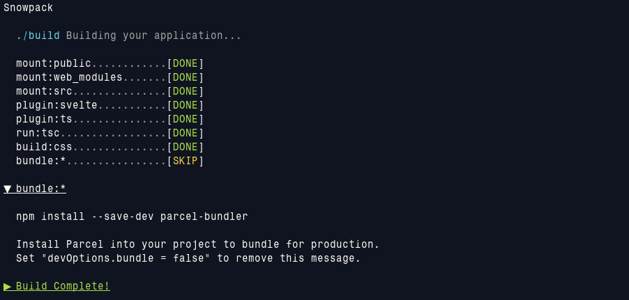 snowpack build output