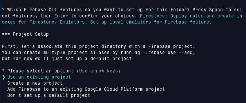 firebase init project choice