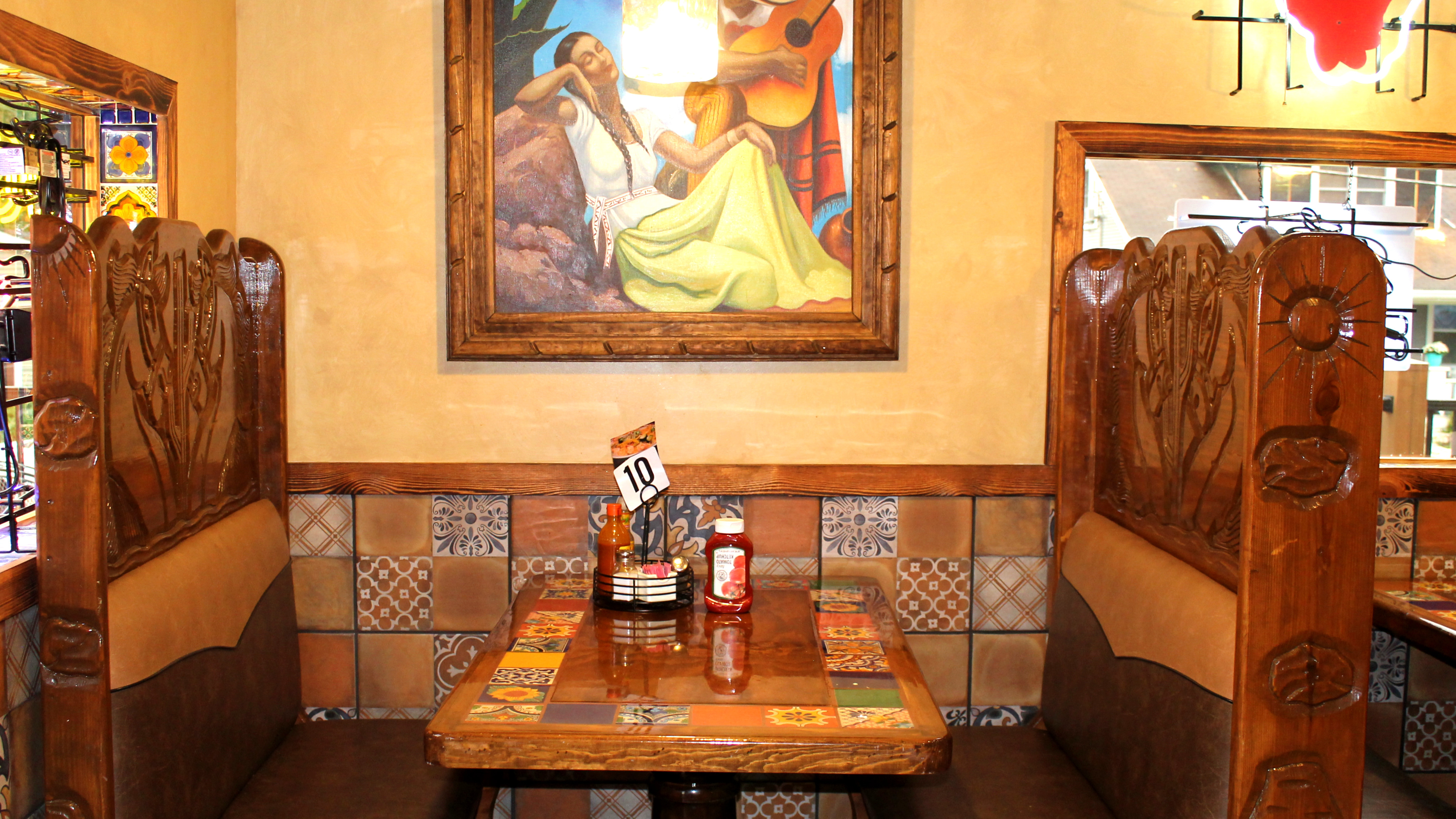 Artistic wooden booth seating