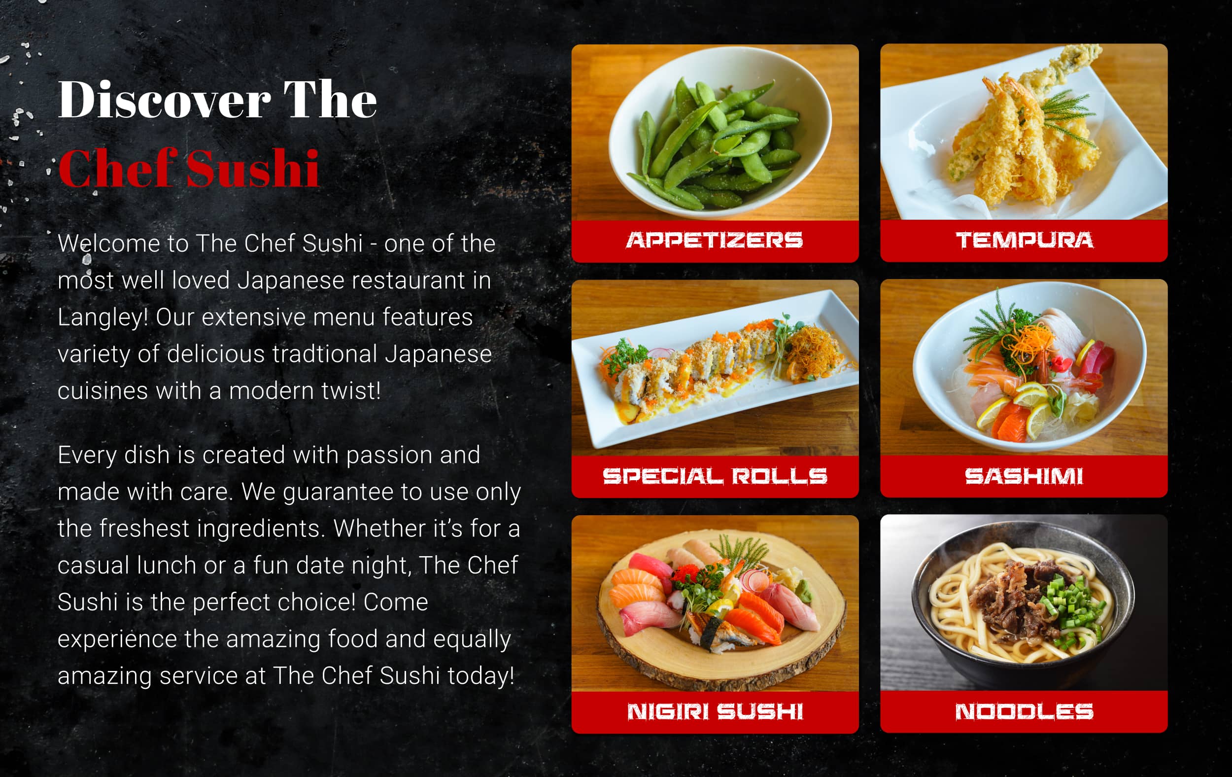 The chef sushi Japanese Restaurant in Langley Order Online