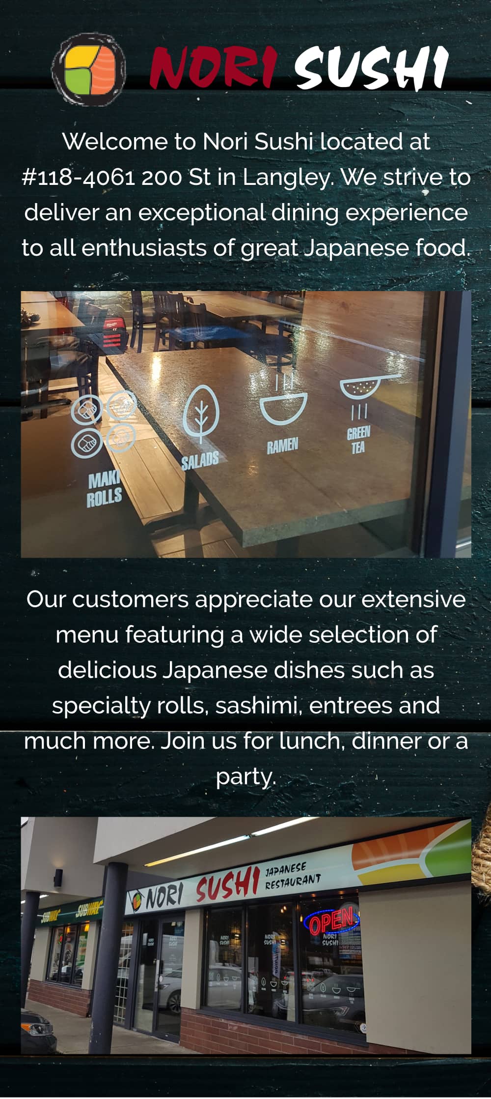 Nori Sushi | Japanese Restaurant in Langley | Order Online