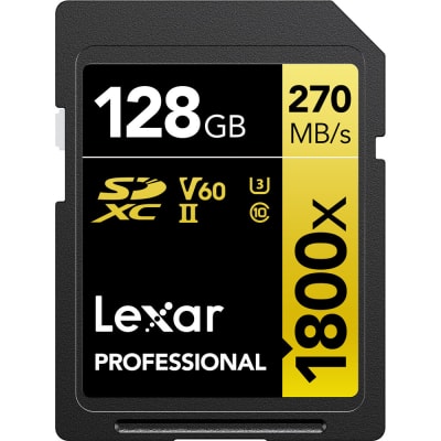 LEXAR 128GB PROFESSIONAL 1800X UHS-II SDXC MEMORY CARD (GOLD SERIES)