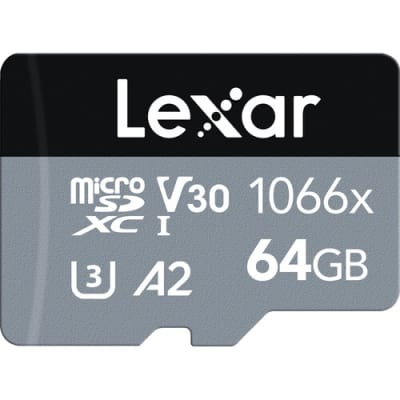 LEXAR 64GB PROFESSIONAL 1066X UHS-I MICROSDXC MEMORY CARD WITH SD ADAPTER (SILVER SERIES)