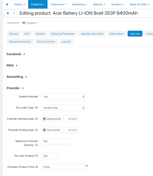 PreOrder Admin Product | CS-Cart