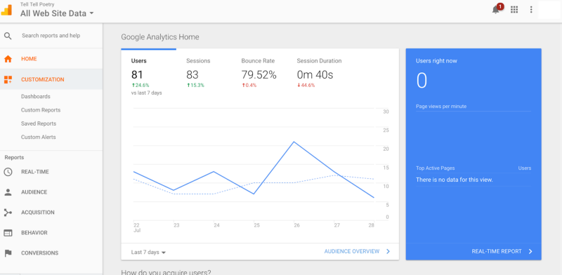 Analytics dashboard of google