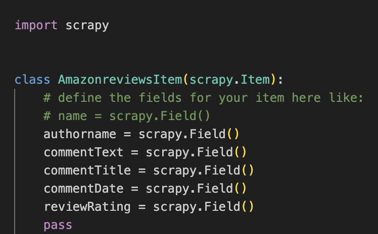 Seeting Items in Items.py in scrapy folder architecture