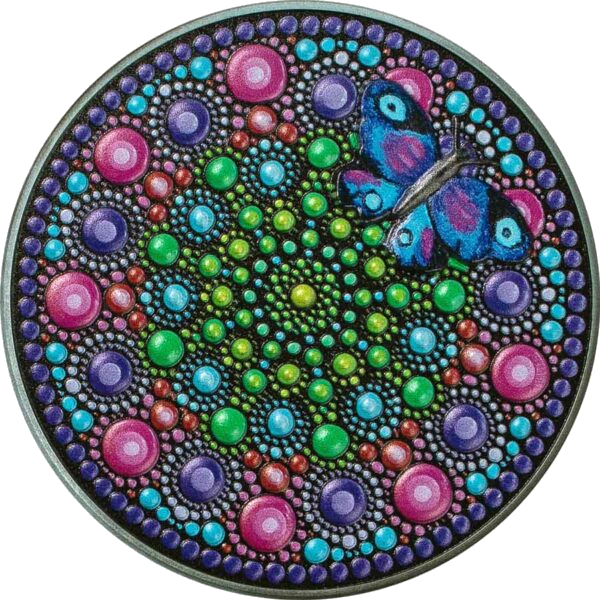 Dot Art – Flower with Butterfly 3-oz black-proof silver coin 2023