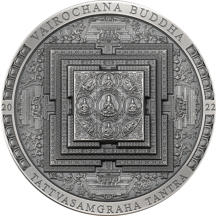 Archeology & Symbolism – Vairochana Buddha antiqued 3-oz silver coin 2022
