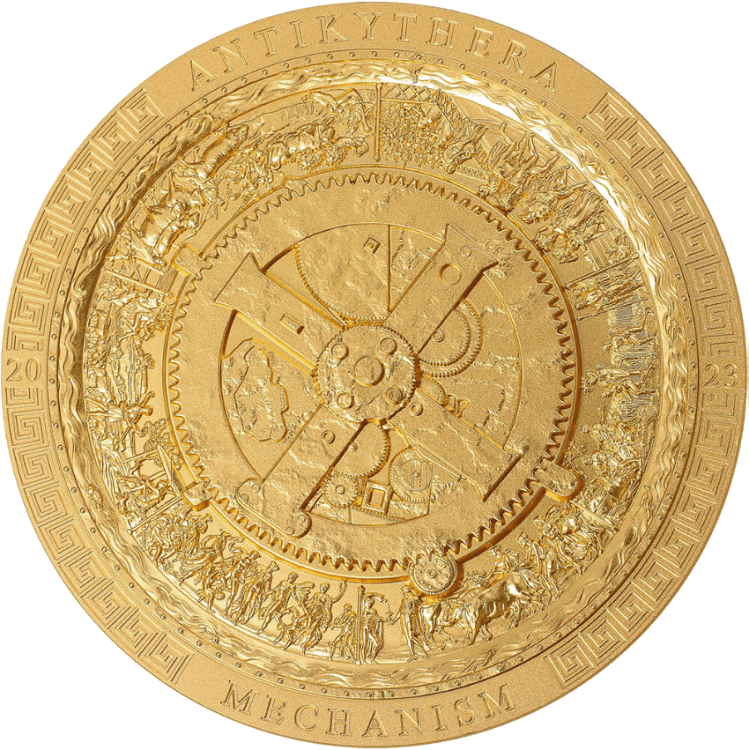 Archeology & Symbolism – Antikythera Mechanism 3-oz gilded silver coin 2023