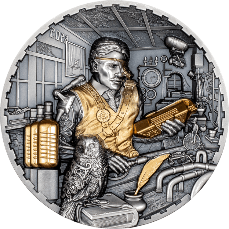 Steampunk – Science Lab gilded 3-oz silver coin 2023