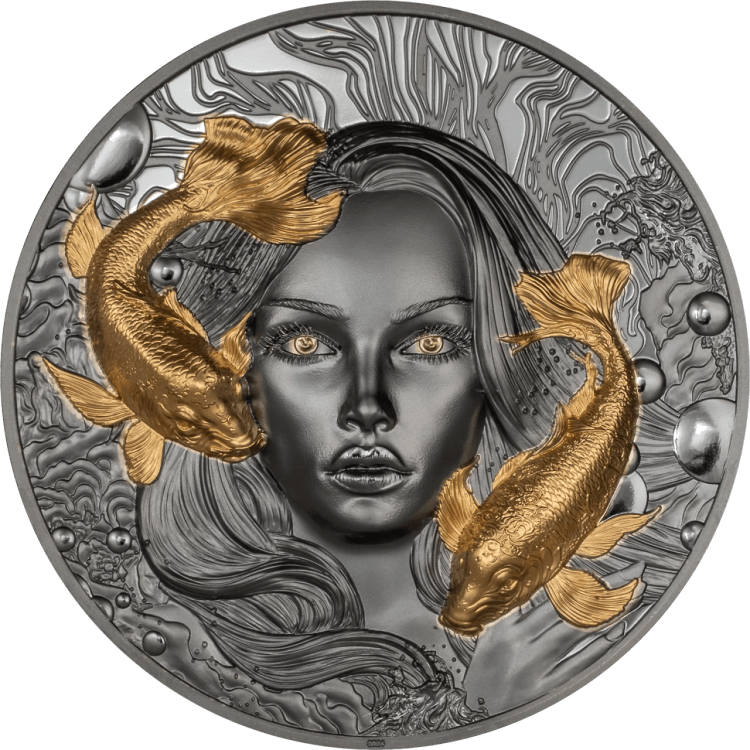 Goddess of Water 2-oz silver coin gilded 2024