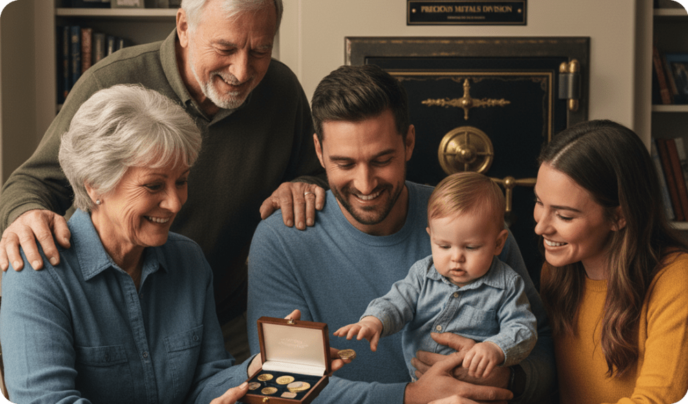 Family with coin collection