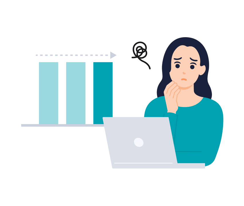 収益が伸びずに頭を抱えている女性