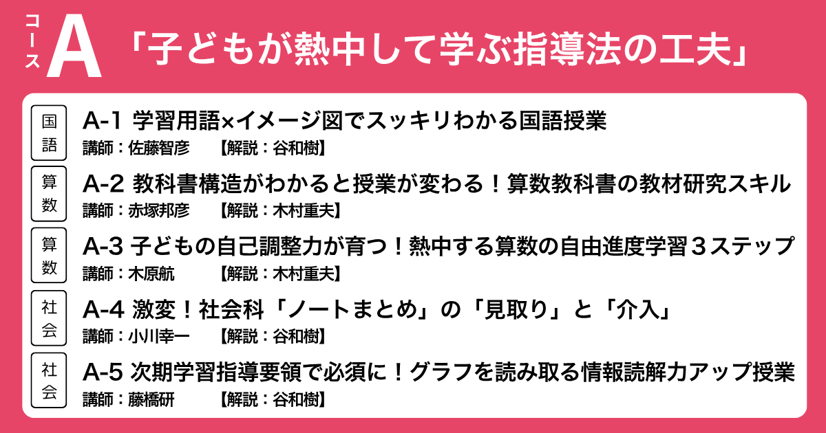 Aコース　「子どもが熱中して学ぶ指導法の工夫」