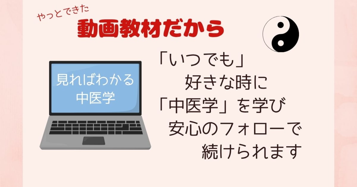 ここが知りたかった!!  「 見ればわかる中医学 」＊4編の動画学習後にzoomサポート付き