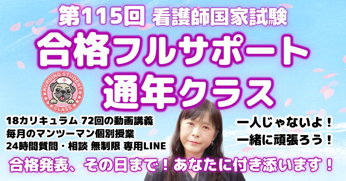 第115回 看護国試  【 合格フルサポート通年クラス 】 全１８カリキュラム ７２講義 + マンツーマン授業