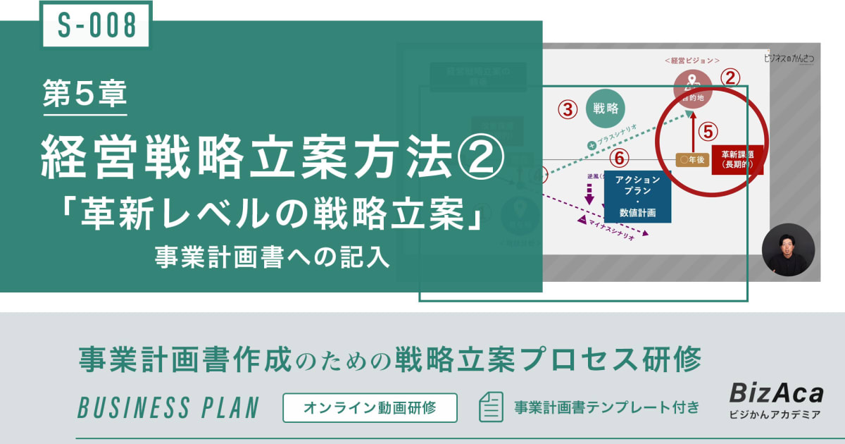 【S-008】経営戦略の立案方法② ＜革新レベルの戦略立案＞（事業計画書作成のための戦略立案プロセス研修）