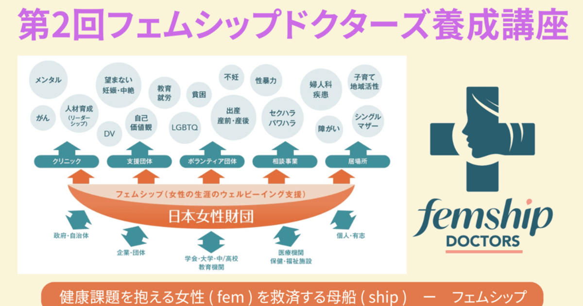 第2回フェムシップドクターズ養成講座（医師・テキスト郵送付き）：34,100円